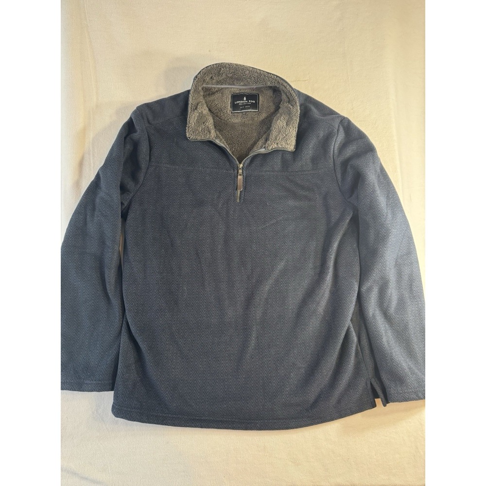 London Fog Collection Mens 2XL Gray Quarter Zip Fleece Lined Pullover Sweater